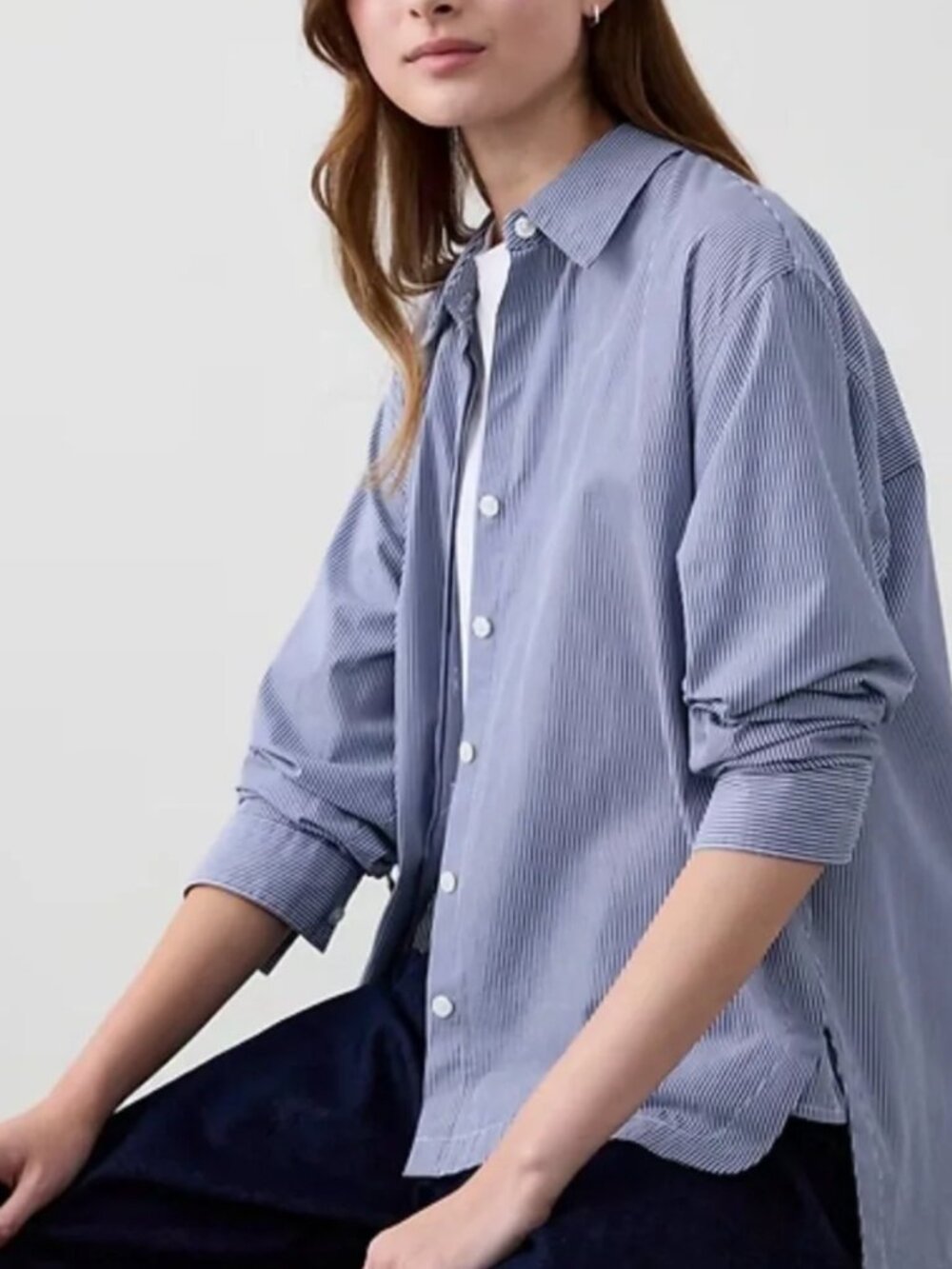 Banana Republic Navy & White Striped Button-Down Shirt